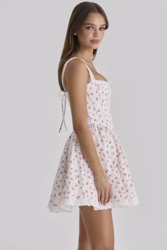 Ami White Rose Print Cotton Corset Mini Dress Ami White Rose Print Cotton Corset Mini Dress