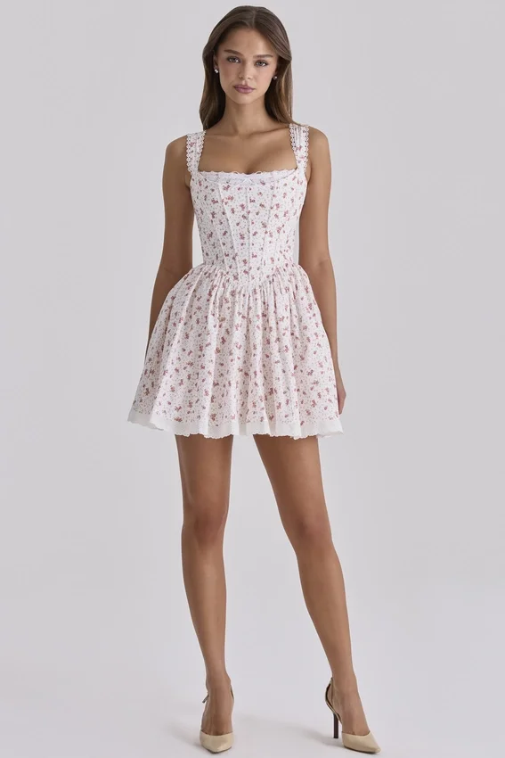 Ami White Rose Print Cotton Corset Mini Dress Ami White Rose Print Cotton Corset Mini Dress