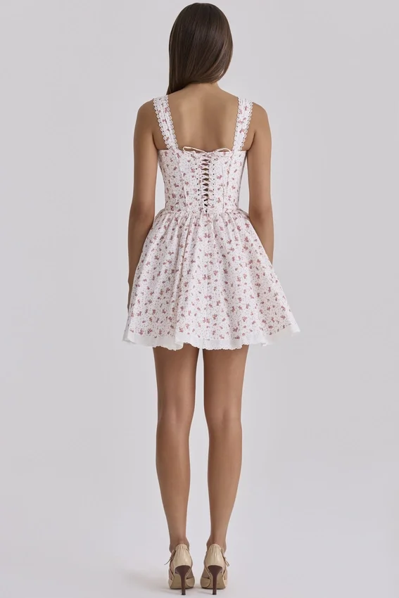 Ami White Rose Print Cotton Corset Mini Dress Ami White Rose Print Cotton Corset Mini Dress