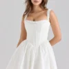 Ami White Stretch Cotton Corset Mini Dress