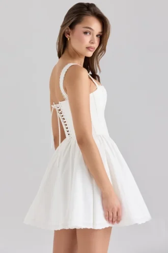 Ami White Stretch Cotton Corset Mini Dress