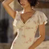 Amina Ivory Vintage Rose Print Georgette Maxi Tea Dress Amina Ivory Vintage Rose Print Georgette Maxi Tea Dress