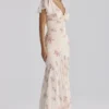 Amina Ivory Vintage Rose Print Georgette Maxi Tea Dress Amina Ivory Vintage Rose Print Georgette Maxi Tea Dress