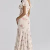 Amina Ivory Vintage Rose Print Georgette Maxi Tea Dress Amina Ivory Vintage Rose Print Georgette Maxi Tea Dress