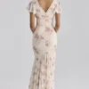 Amina Ivory Vintage Rose Print Georgette Maxi Tea Dress Amina Ivory Vintage Rose Print Georgette Maxi Tea Dress