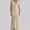 Amina Lemon Floral Print Georgette Maxi Tea Dress Amina Lemon Floral Print Georgette Maxi Tea Dress