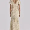 Amina Lemon Floral Print Georgette Maxi Tea Dress Amina Lemon Floral Print Georgette Maxi Tea Dress
