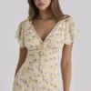 Amina Lemon Floral Print Georgette Maxi Tea Dress Amina Lemon Floral Print Georgette Maxi Tea Dress