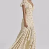 Amina Lemon Floral Print Georgette Maxi Tea Dress Amina Lemon Floral Print Georgette Maxi Tea Dress