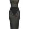 Amirah Black Mesh Crystal Embellished Midi Dress Amirah Black Mesh Crystal Embellished Midi Dress