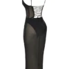 Amirah Black Mesh Crystal Embellished Midi Dress Amirah Black Mesh Crystal Embellished Midi Dress