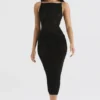 Amirah Black Mesh Crystal Embellished Midi Dress Amirah Black Mesh Crystal Embellished Midi Dress