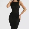 Amirah Black Mesh Crystal Embellished Midi Dress Amirah Black Mesh Crystal Embellished Midi Dress
