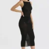 Amirah Black Mesh Crystal Embellished Midi Dress Amirah Black Mesh Crystal Embellished Midi Dress
