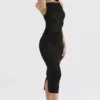 Amirah Black Mesh Crystal Embellished Midi Dress Amirah Black Mesh Crystal Embellished Midi Dress