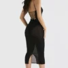 Amirah Black Mesh Crystal Embellished Midi Dress Amirah Black Mesh Crystal Embellished Midi Dress
