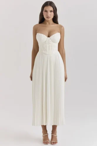 Amorata Ivory Pleated Maxi Dress Amorata Ivory Pleated Maxi Dress
