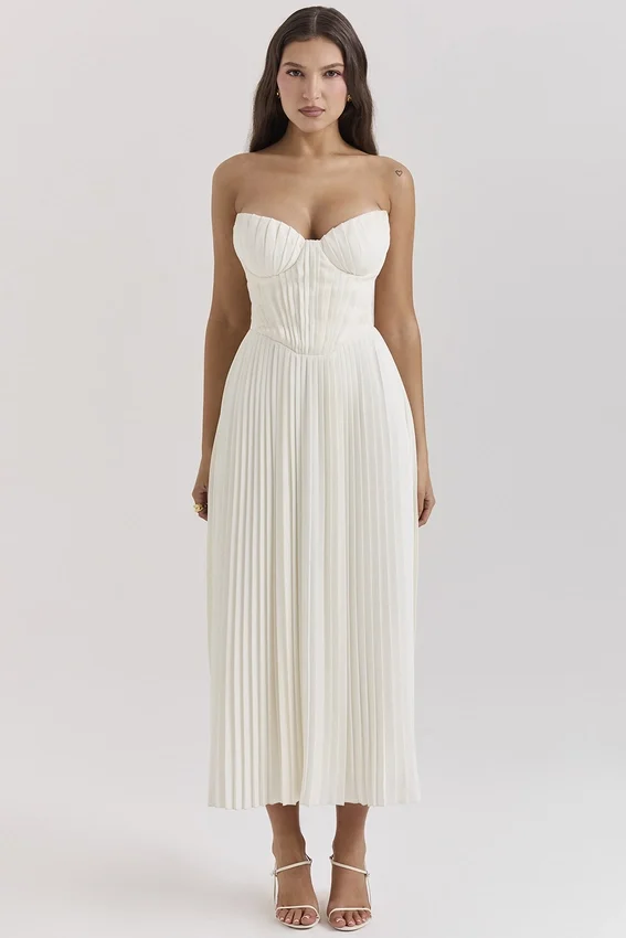 Amorata Ivory Pleated Maxi Dress Amorata Ivory Pleated Maxi Dress