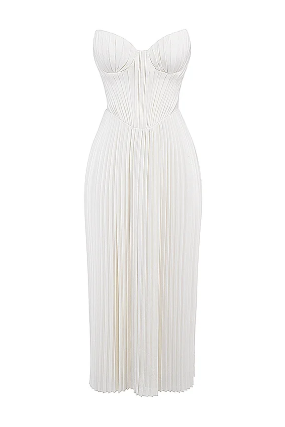 Amorata Ivory Pleated Maxi Dress Amorata Ivory Pleated Maxi Dress