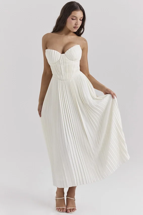 Amorata Ivory Pleated Maxi Dress Amorata Ivory Pleated Maxi Dress