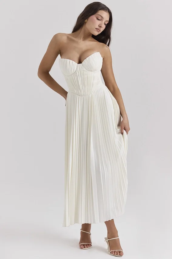 Amorata Ivory Pleated Maxi Dress Amorata Ivory Pleated Maxi Dress