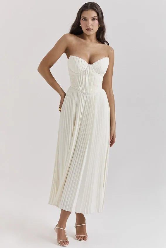 Amorata Ivory Pleated Maxi Dress Amorata Ivory Pleated Maxi Dress