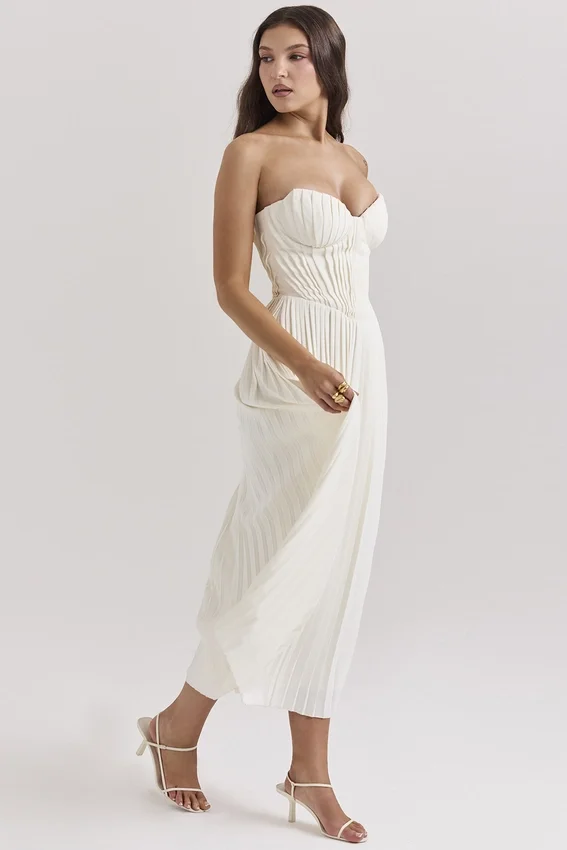 Amorata Ivory Pleated Maxi Dress Amorata Ivory Pleated Maxi Dress