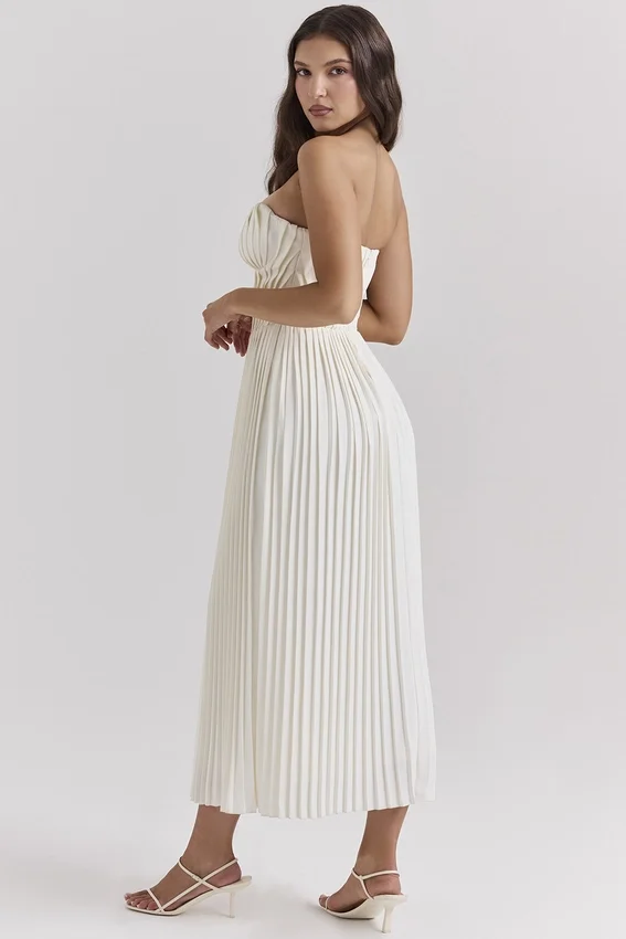 Amorata Ivory Pleated Maxi Dress Amorata Ivory Pleated Maxi Dress
