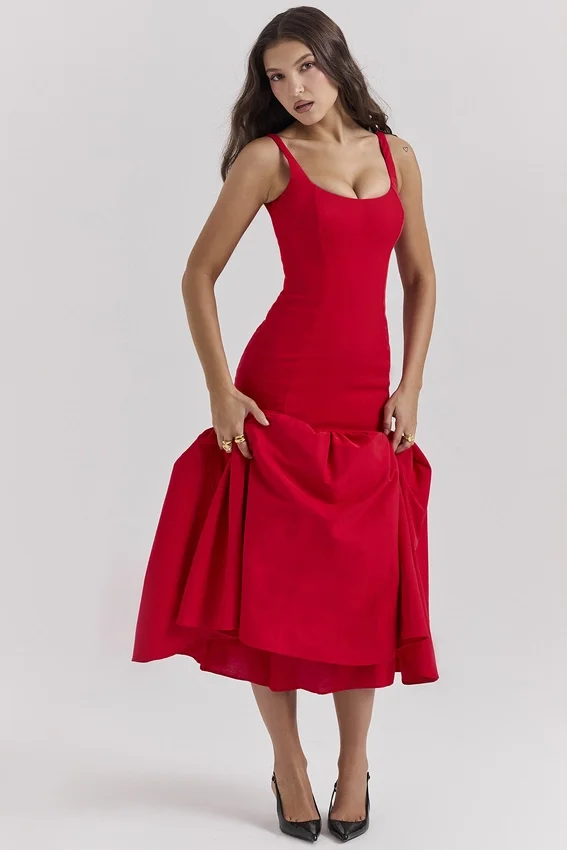 Amore Scarlet Dropped Waist Midi Dress Amore Scarlet Dropped Waist Midi Dress