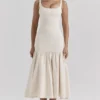 Amore Vintage Cream Dropped Waist Midi Dress Amore Vintage Cream Dropped Waist Midi Dress