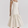 Amore Vintage Cream Dropped Waist Midi Dress Amore Vintage Cream Dropped Waist Midi Dress