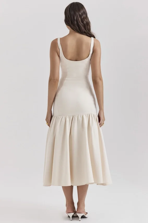 Amore Vintage Cream Dropped Waist Midi Dress Amore Vintage Cream Dropped Waist Midi Dress