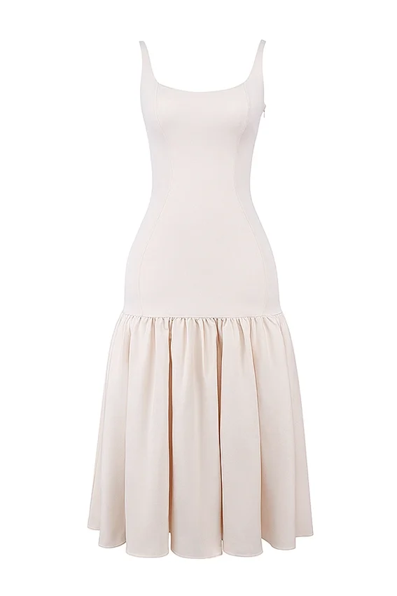 Amore Vintage Cream Dropped Waist Midi Dress Amore Vintage Cream Dropped Waist Midi Dress