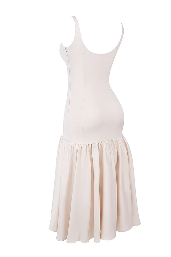 Amore Vintage Cream Dropped Waist Midi Dress Amore Vintage Cream Dropped Waist Midi Dress