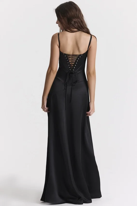 Anabella Black Lace Up Maxi Dress Anabella Black Lace Up Maxi Dress