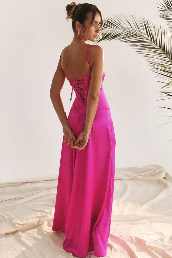 Anabella Fuchsia Lace Up Maxi Dress Anabella Fuchsia Lace Up Maxi Dress