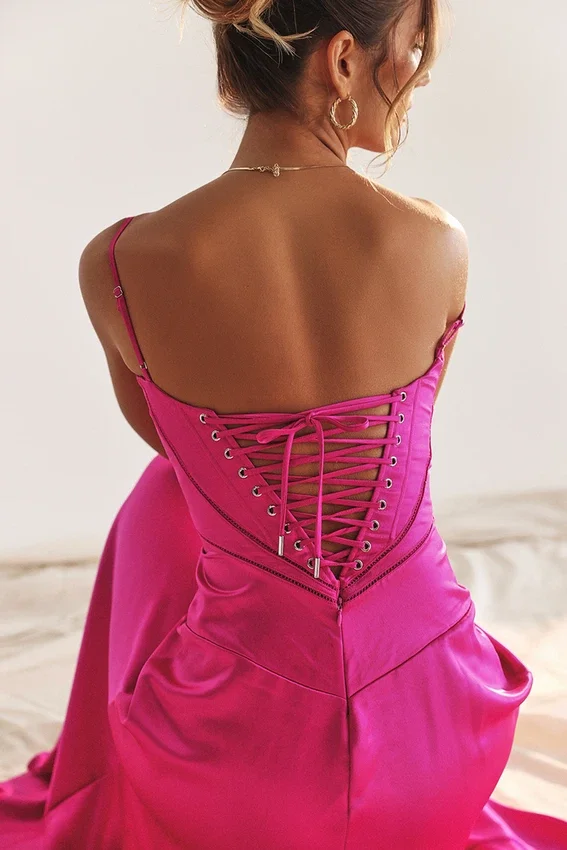 Anabella Fuchsia Lace Up Maxi Dress Anabella Fuchsia Lace Up Maxi Dress
