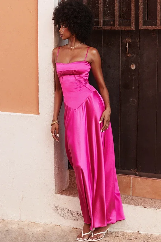 Anabella Fuchsia Lace Up Maxi Dress Anabella Fuchsia Lace Up Maxi Dress