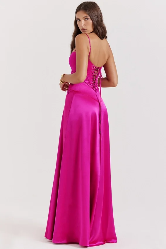 Anabella Fuchsia Lace Up Maxi Dress Anabella Fuchsia Lace Up Maxi Dress