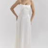 Anabella Ivory Satin Lace Up Maxi Dress Anabella Ivory Satin Lace Up Maxi Dress