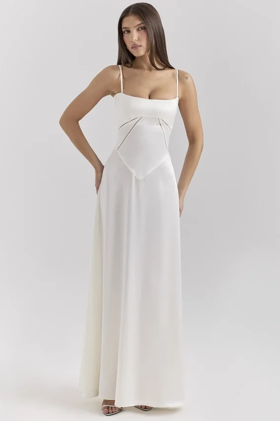 Anabella Ivory Satin Lace Up Maxi Dress Anabella Ivory Satin Lace Up Maxi Dress