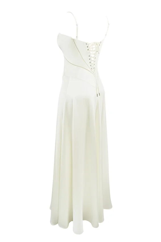 Anabella Ivory Satin Lace Up Maxi Dress Anabella Ivory Satin Lace Up Maxi Dress