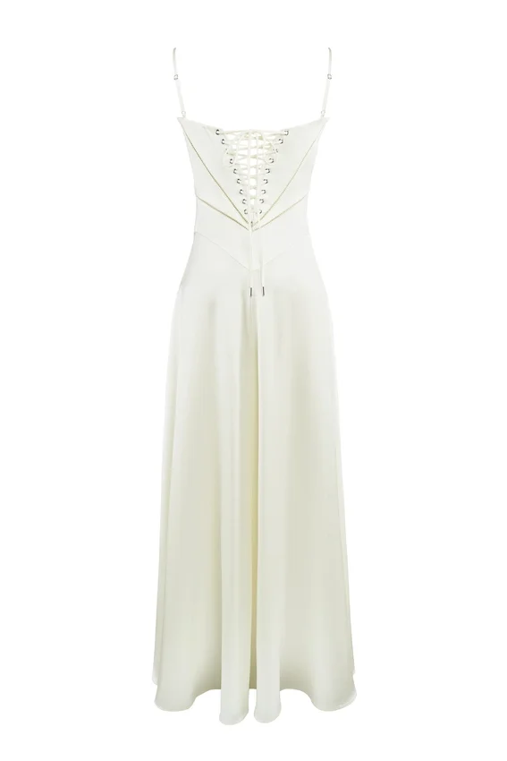 Anabella Ivory Satin Lace Up Maxi Dress Anabella Ivory Satin Lace Up Maxi Dress