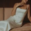 Anabella Ivory Satin Lace Up Maxi Dress Anabella Ivory Satin Lace Up Maxi Dress