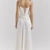 Anabella Ivory Satin Lace Up Maxi Dress Anabella Ivory Satin Lace Up Maxi Dress