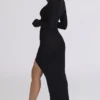 Anais Black Thigh Split Gathered Maxi Dress