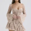 Analissa Vintage Cream Rose Print Corset Mini Dress Analissa Vintage Cream Rose Print Corset Mini Dress