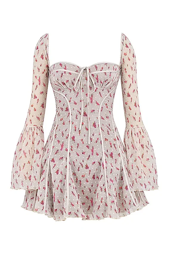 Analissa Vintage Cream Rose Print Corset Mini Dress Analissa Vintage Cream Rose Print Corset Mini Dress