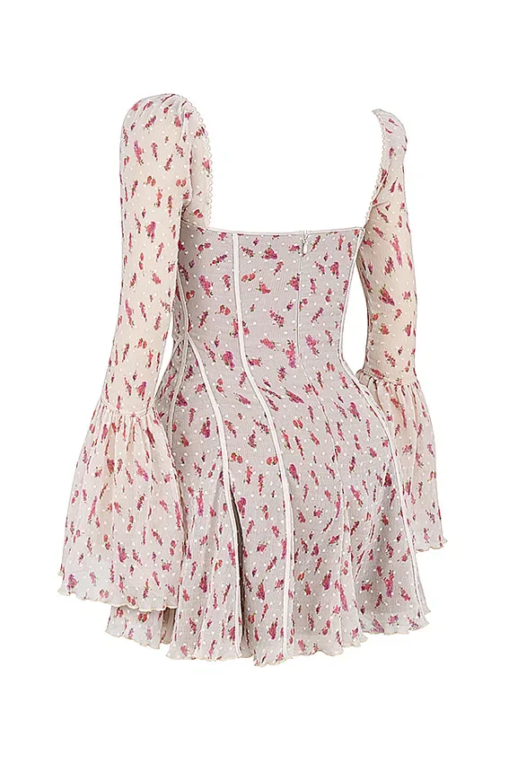 Analissa Vintage Cream Rose Print Corset Mini Dress Analissa Vintage Cream Rose Print Corset Mini Dress