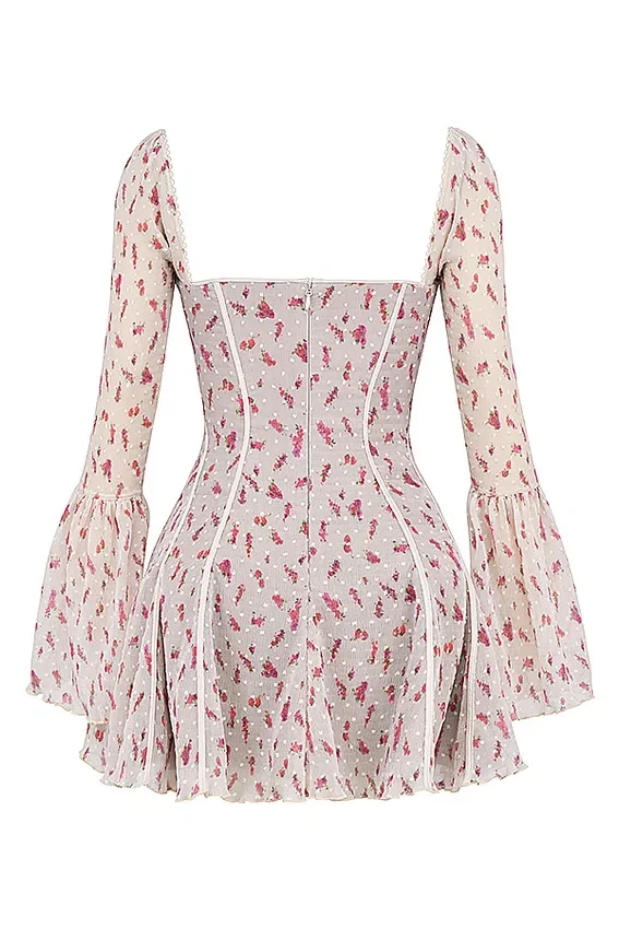 Analissa Vintage Cream Rose Print Corset Mini Dress Analissa Vintage Cream Rose Print Corset Mini Dress